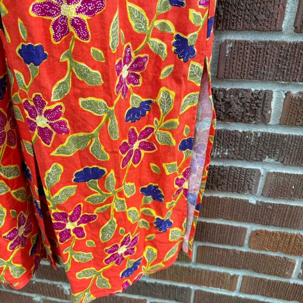 Studio C Plus sleeveless Linen Blend Maxi Button Up Orange Floral Dress Sz 16W - Picture 9 of 9